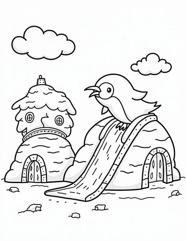 Curious Penguin's Igloo Adventure Coloring Page