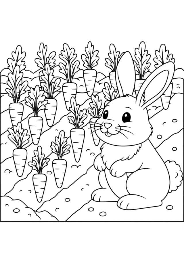Curious Rabbit Carrot Garden Discovery Coloring Page
