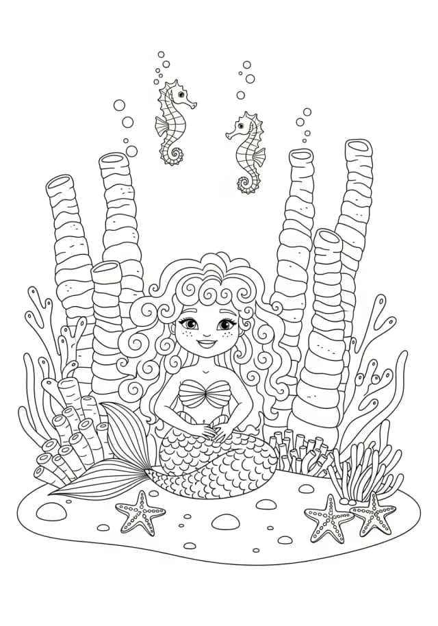 Mermaid's Underwater Rainbow Garden Coloring Page