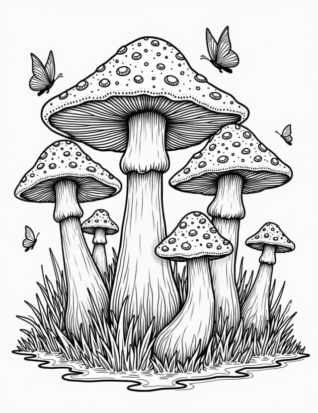 Mushroom-Themed Zentangle