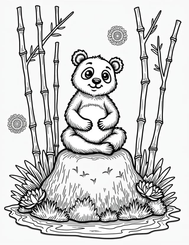 Meditating Zen Panda Coloring Page