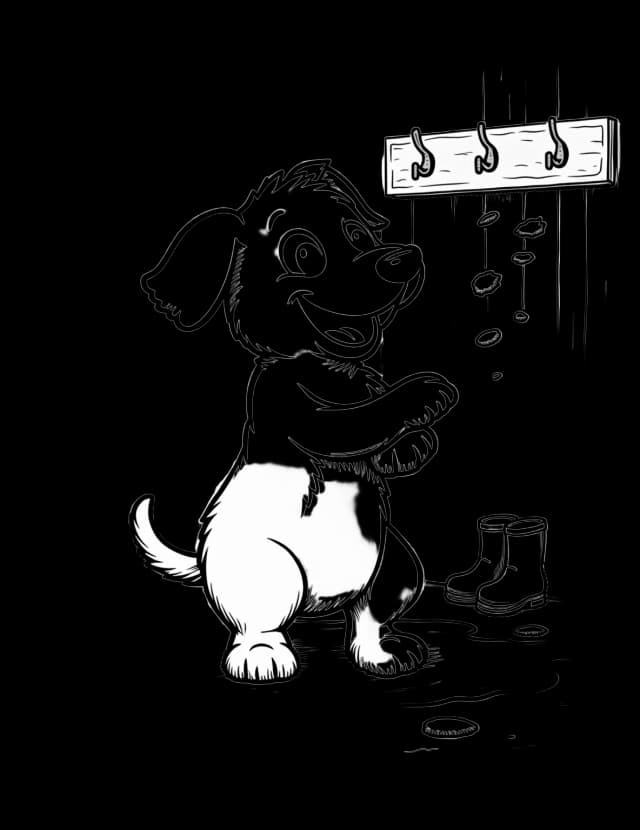 A dog in a mudroom