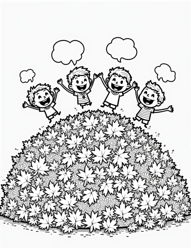 Autumn Leaf Pile Fun Coloring Page