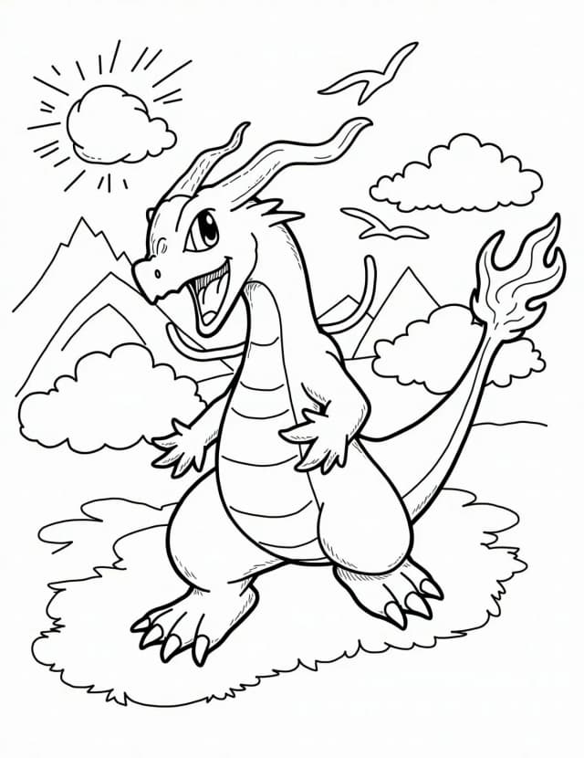 Charizard's Fiery Flight Coloring Page