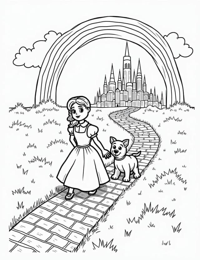 Over the Rainbow Wizard of Oz Coloring Page