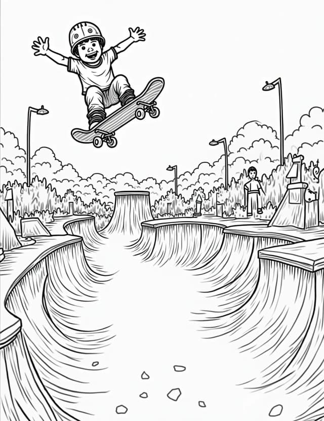 Extreme Sports Skateboard Park Coloring Page