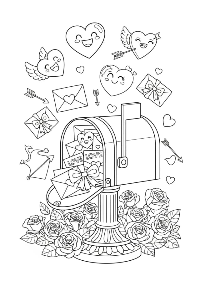Valentine's Day Mailbox Coloring Page