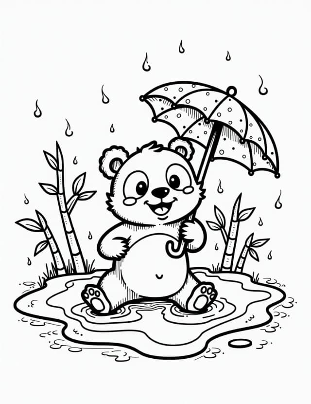Panda's Rainy Day Coloring Page