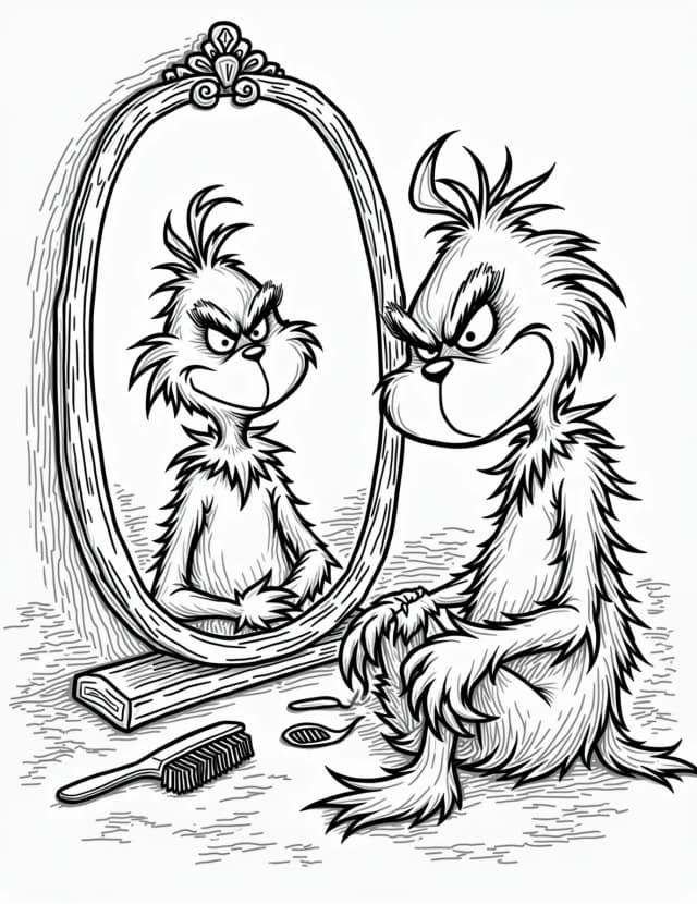 Grinch's Wacky Hair Styling Session Coloring Page