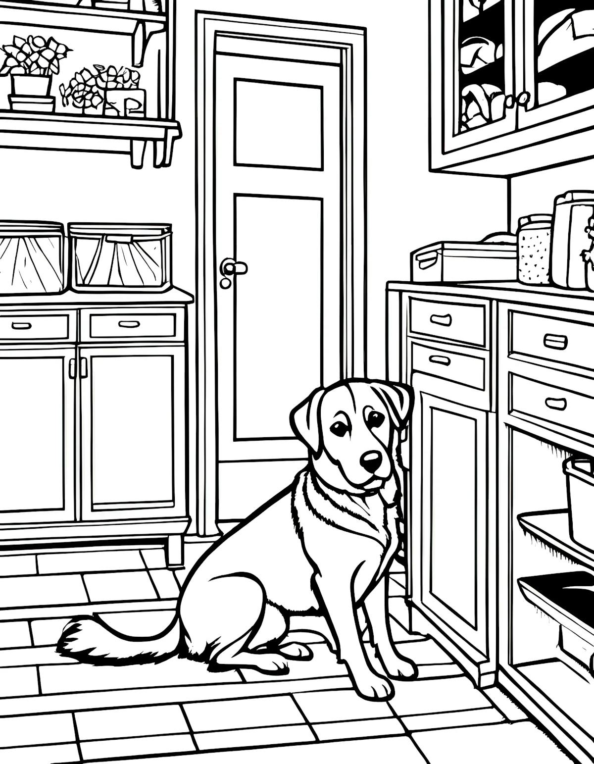 A dog in a mudroom