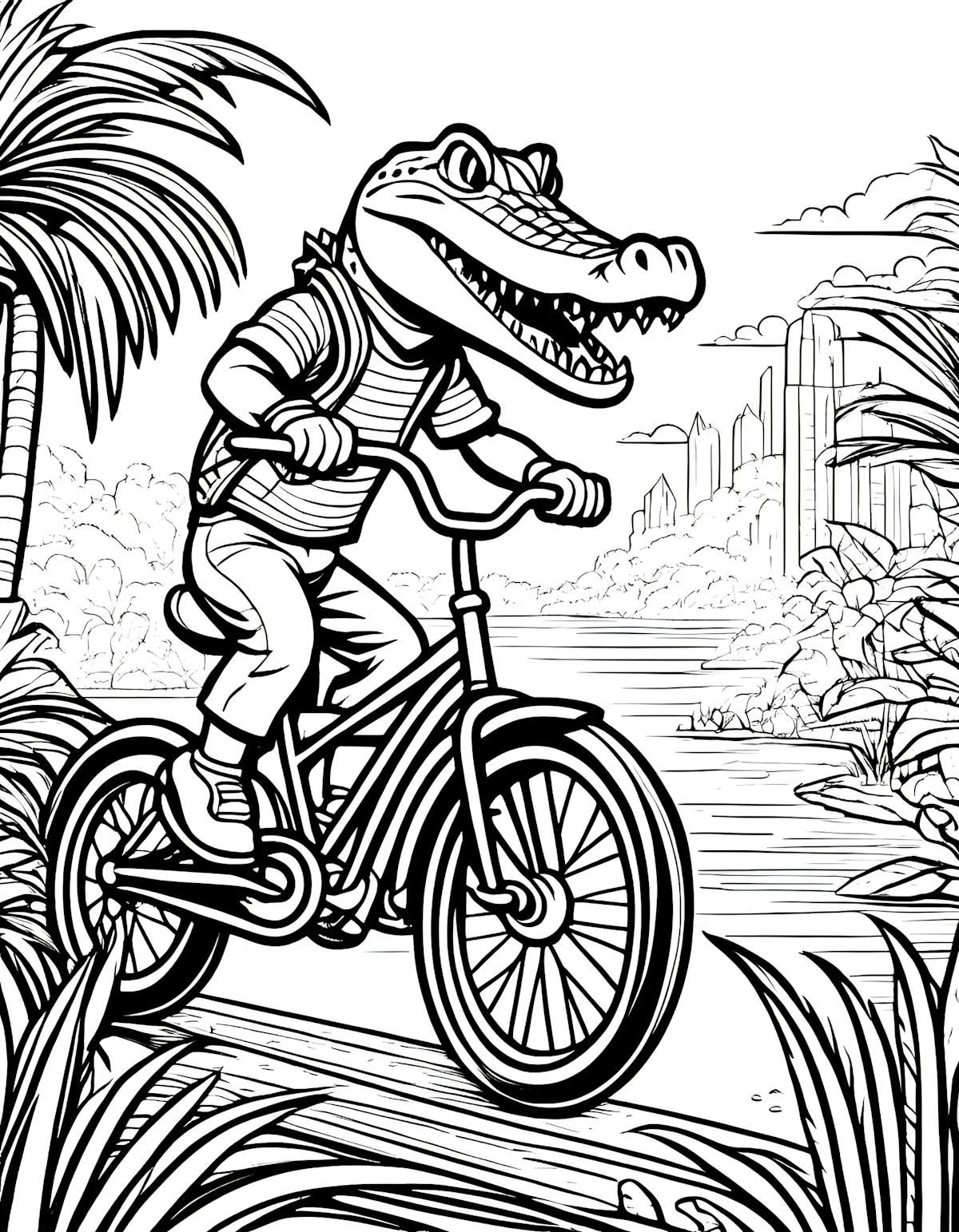 A crocodile biking