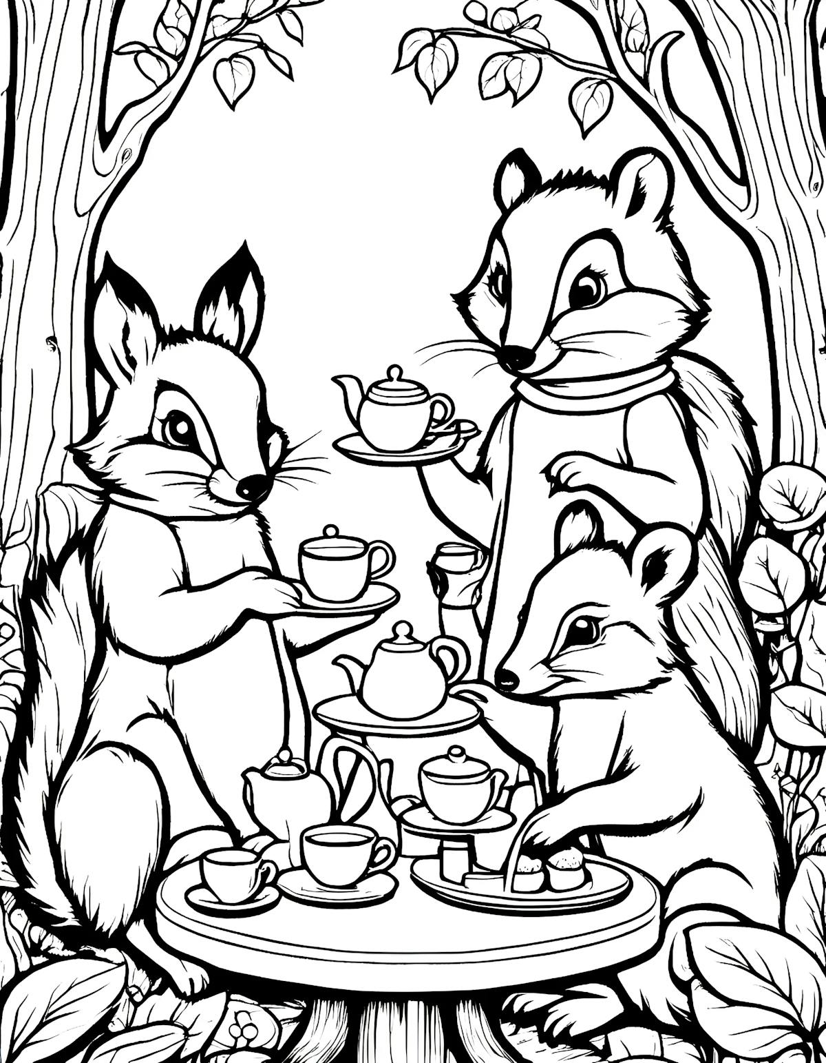 woodland creatures having a tea party 