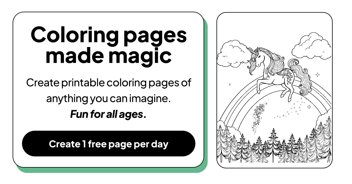 Coloring page of "A unicorn sliding down a rainbow, with clouds on ...
